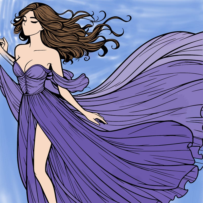 realistic woman in dress flowing the the wind
