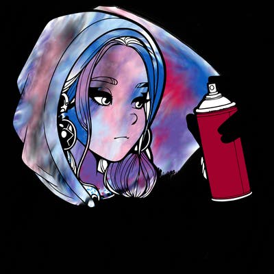 a realistic girl, spray painting