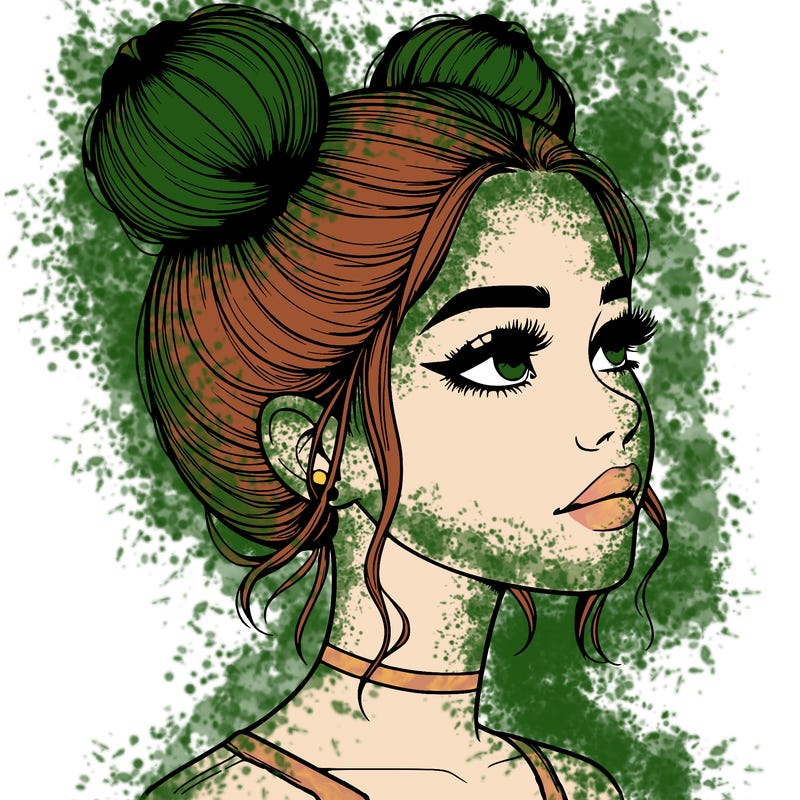 realistic girl with buns on the top of her head