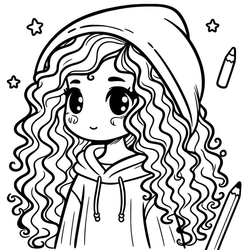 girl with curly hair and hoodie