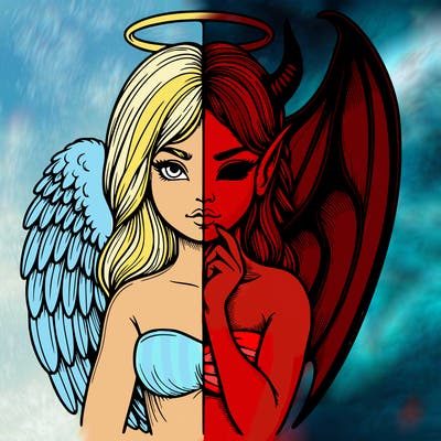 realistic angel half demon