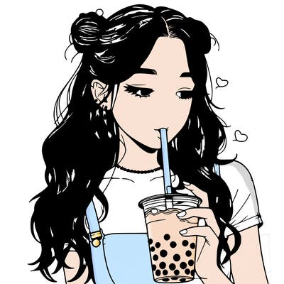 aesthetic realistic girl with boba
