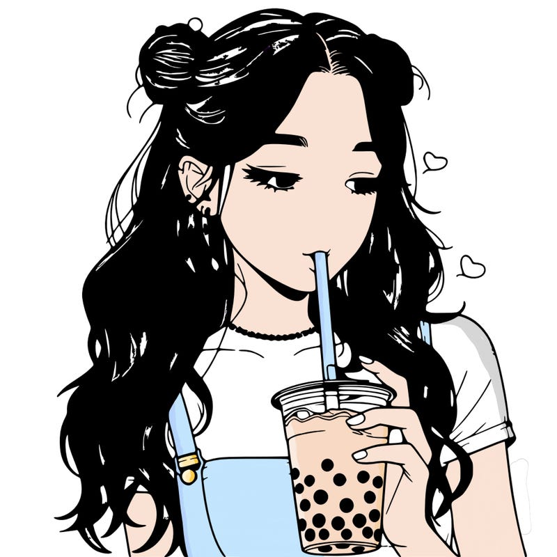 aesthetic realistic girl with boba