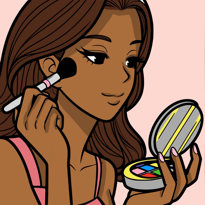 little girl putting on makeup