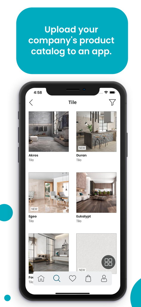 Digital catalog app interface showing a grid of product images for business use