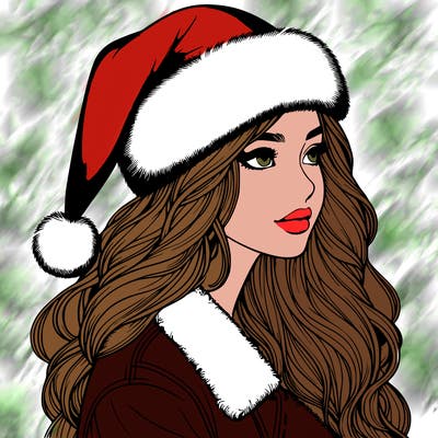 realistic girl in santa hat
