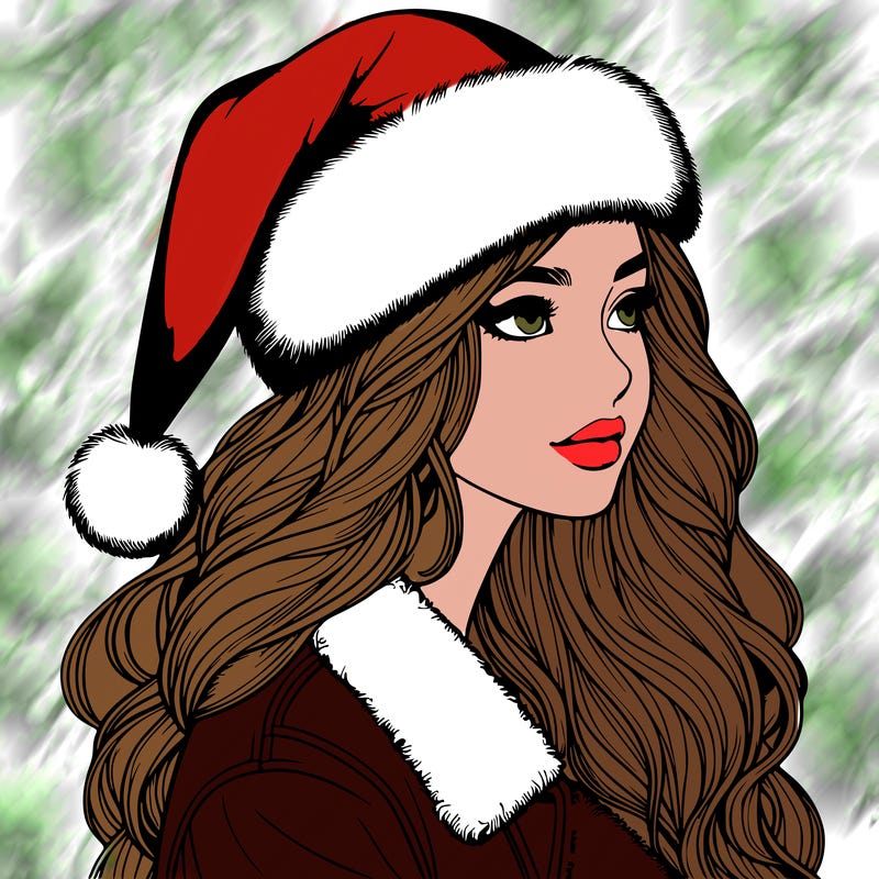 realistic girl in santa hat