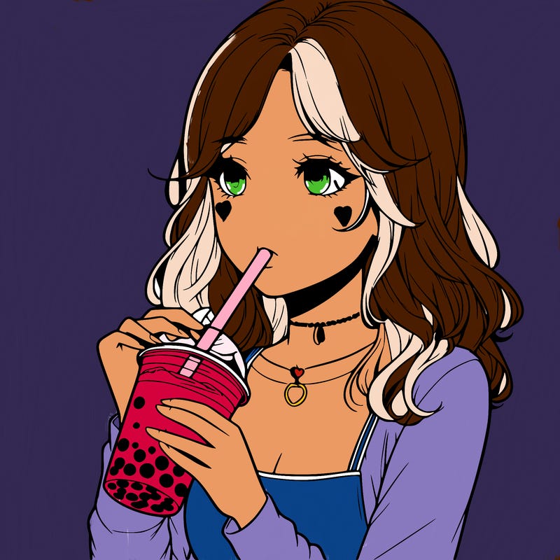 realistic girl drinking boba tea