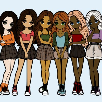 a group of girls realistic