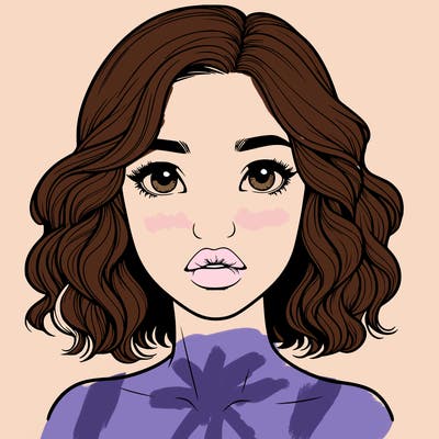 realistic girl with short wavy hair and lips