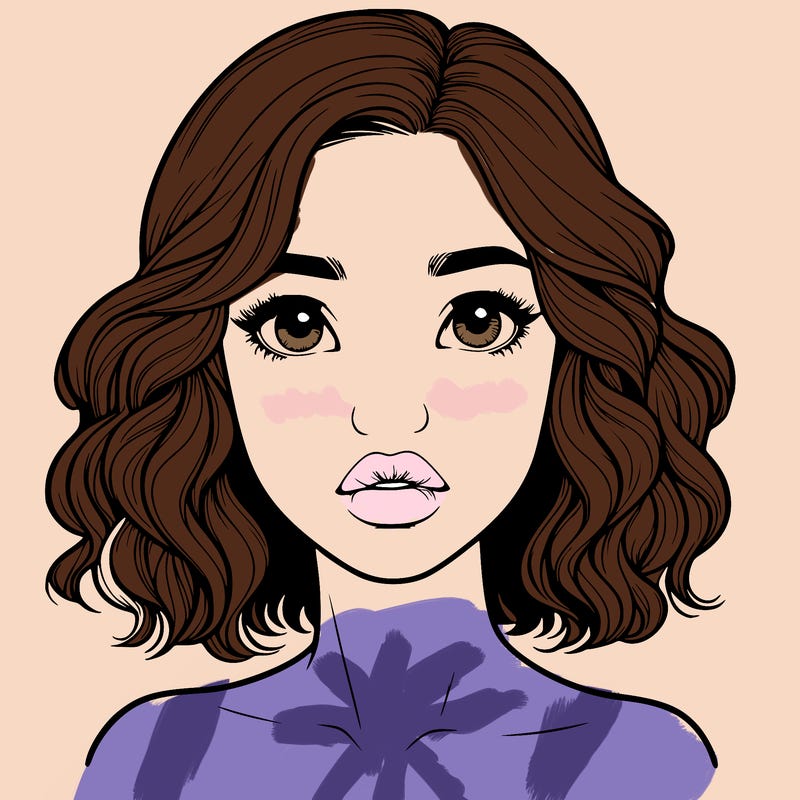 realistic girl with short wavy hair and lips