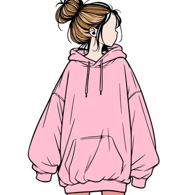 realistic girl with a oversized sweatshirt on and a bun