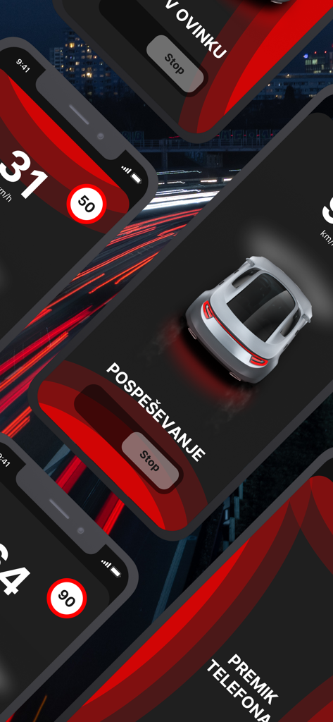 DRAJV - Interface of the DRAJV app displaying real-time driving metrics such as acceleration, speed limits, and cornering on mobile screens.