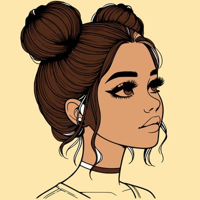 realistic girl with buns on the top of her head