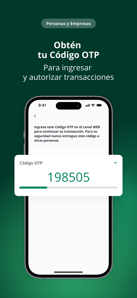 LAFISE Bancanet app interface displaying a one-time password OTP for secure banking transactions.