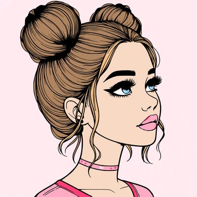 realistic girl with buns on the top of her head