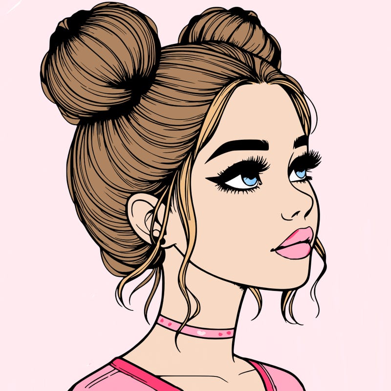 realistic girl with buns on the top of her head