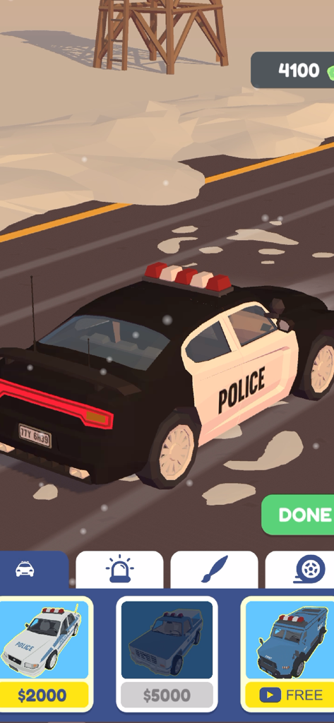 Traffic Cop 3D - Un menú en Traffic Cop 3D que muestra diferentes vehículos policiales disponibles para comprar y personalizar