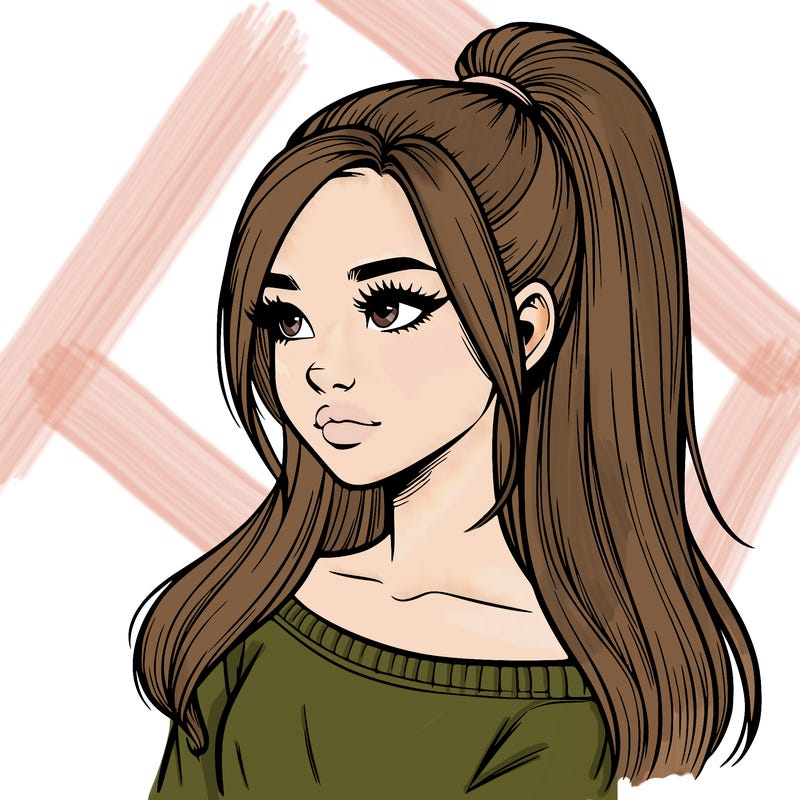 realistic girl with a high ponytail