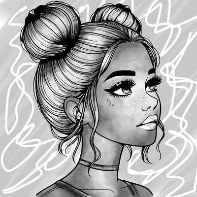 realistic girl with buns on the top of her head