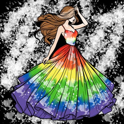 realistic woman with dress flowing in the wind