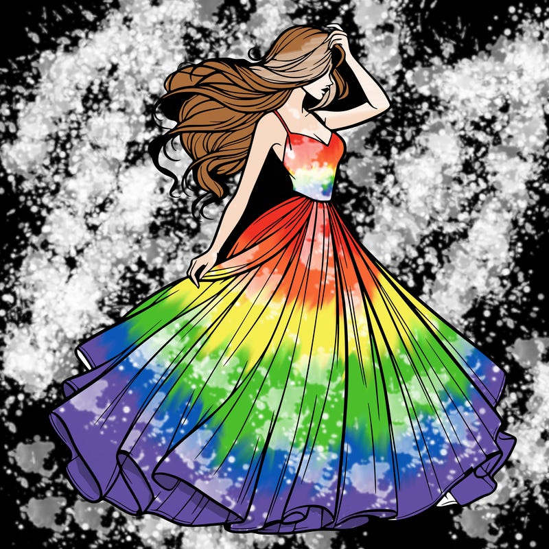 realistic woman with dress flowing in the wind