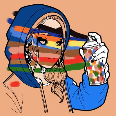 a realistic girl, spray painting