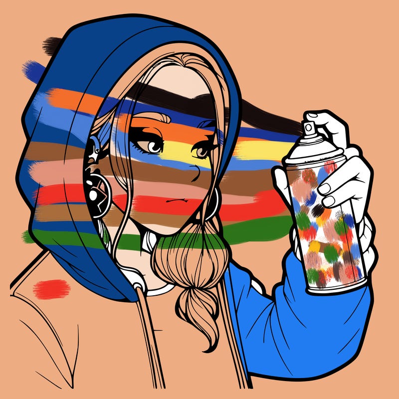a realistic girl, spray painting