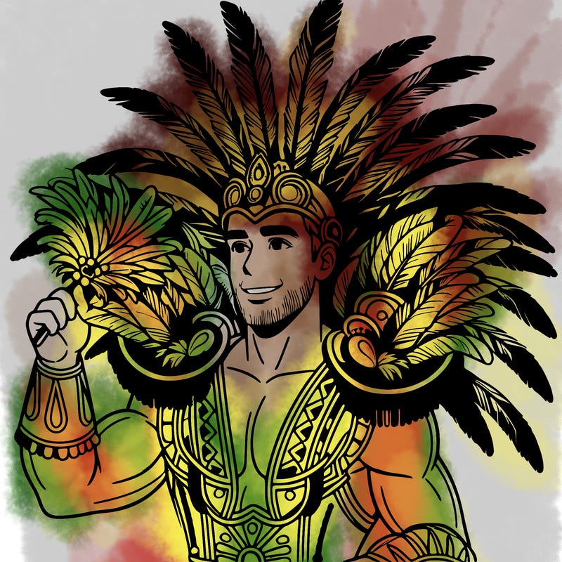 a realistic man  in the carnaval of rio with a carnival costume from brazil with feathers