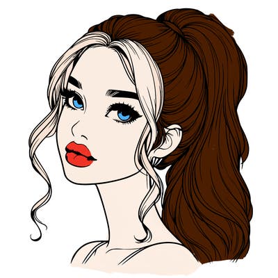 realistic girl with a ponytail on her hair and lips