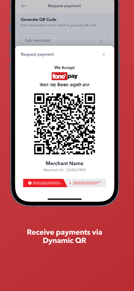 Fonepay Business - Fonepay Business app interface showing a dynamic QR code for receiving payments