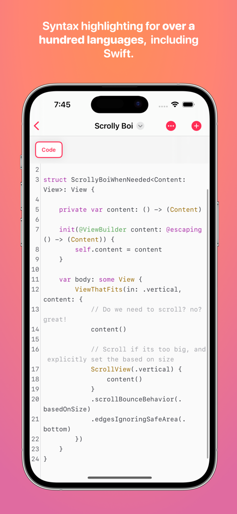 Snippit - Code Snippet Manager - Snippit app interface showing Swift code with syntax highlighting