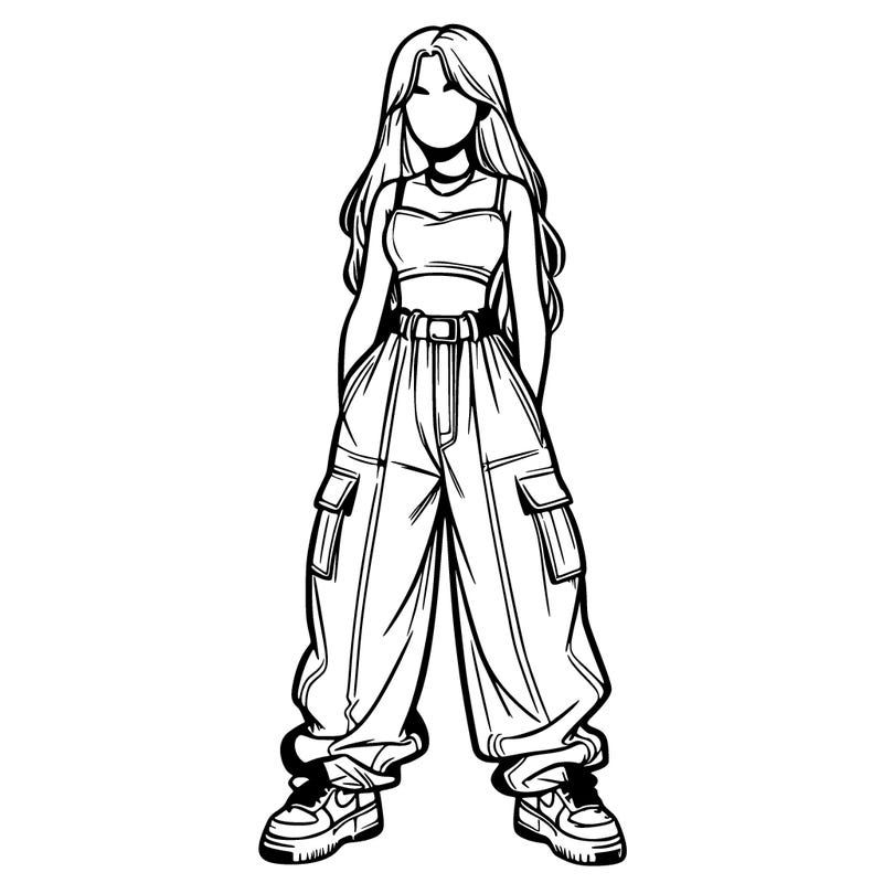 realistic girl with baggy pants and a crop top