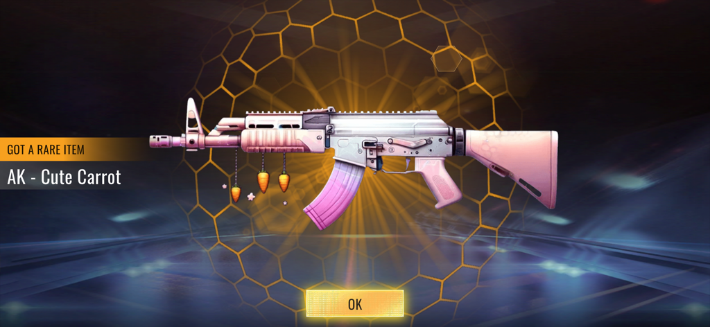 A rare AK-Cute Carrot weapon skin reward in Case Simulator Fire Max