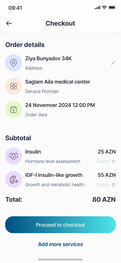 iMed: Healthcare at Home - A screen showing the checkout details for medical services in the iMed app