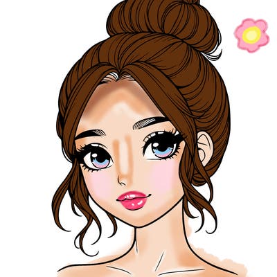 realistic pretty girl with hair in bun