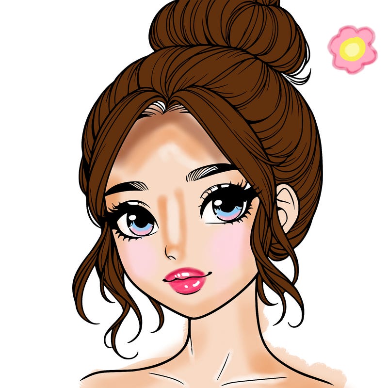 realistic pretty girl with hair in bun