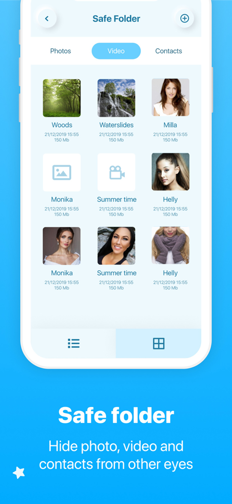AppCleaner - Clean Storage - AppCleaner safe folder screen showing hidden photo and video files