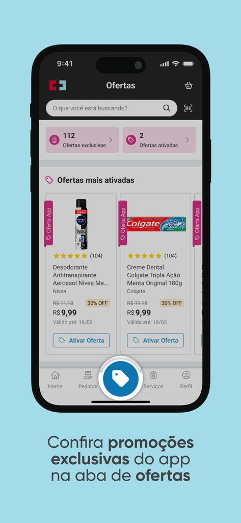 Drogaria São Paulo - Interface of the Drogaria Sao Paulo app displaying exclusive product promotions and discounts.