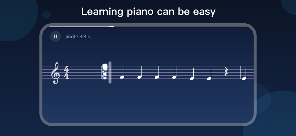 InstaPiano app interface showing a simplified music sheet for Jingle Bells song