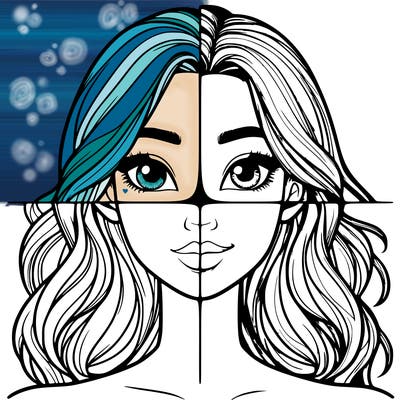 a realistic girl split into four parts