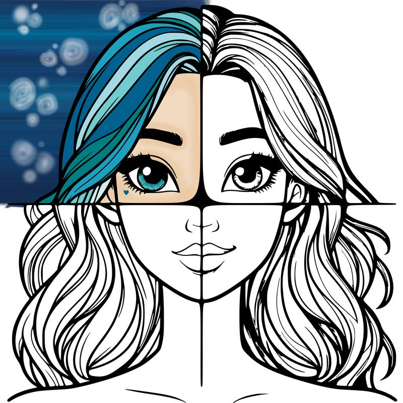 a realistic girl split into four parts