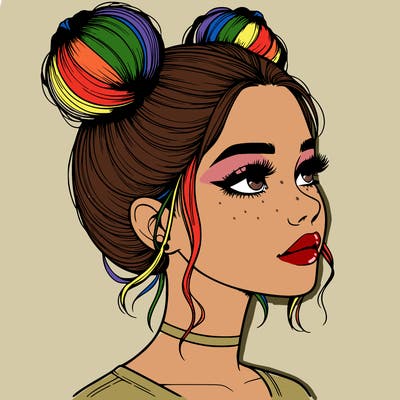 realistic girl with buns on the top of her head