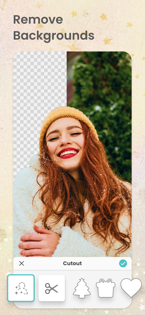 A demonstration of the background removal and cutout tool in the PicCollage app.