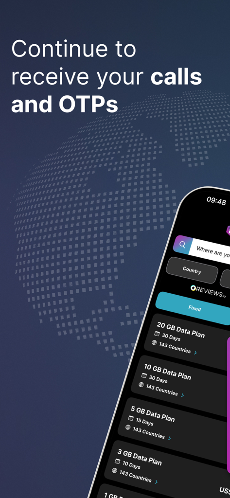 KnowRoaming Travel eSIMs - KnowRoaming mobile app interface displaying various international data plans for travelers
