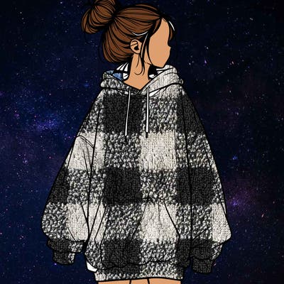 realistic girl with a oversized sweatshirt on and a bun