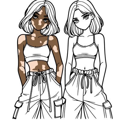 two girls with crop top with baggy pants