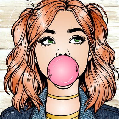 realististic girl blowing bubble -gum