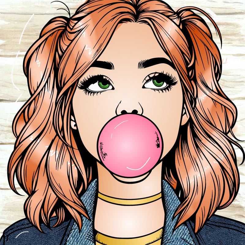 realististic girl blowing bubble -gum