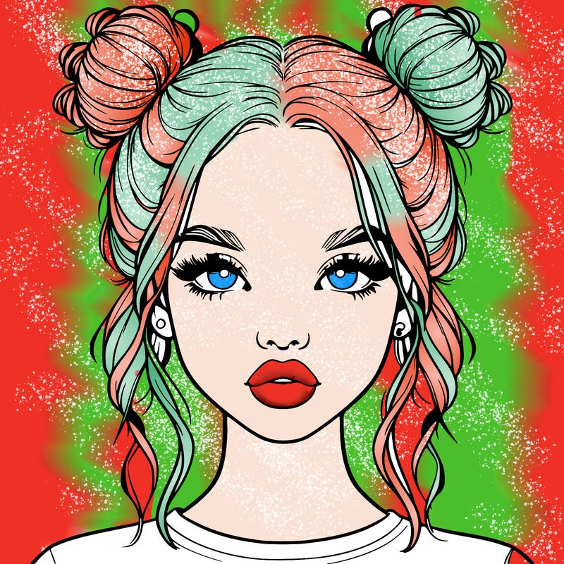 realistic girl with two buns in hair and lips